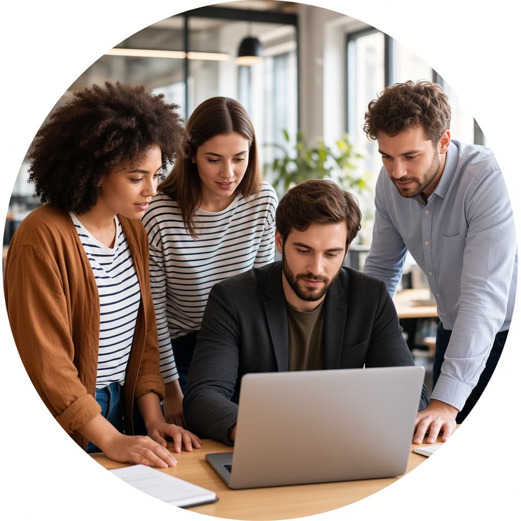 Techon team collaborating around a laptop