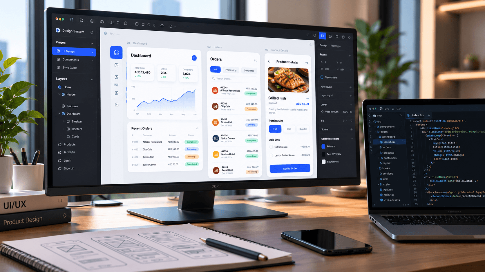 Techon design team crafting UI/UX wireframes and prototypes