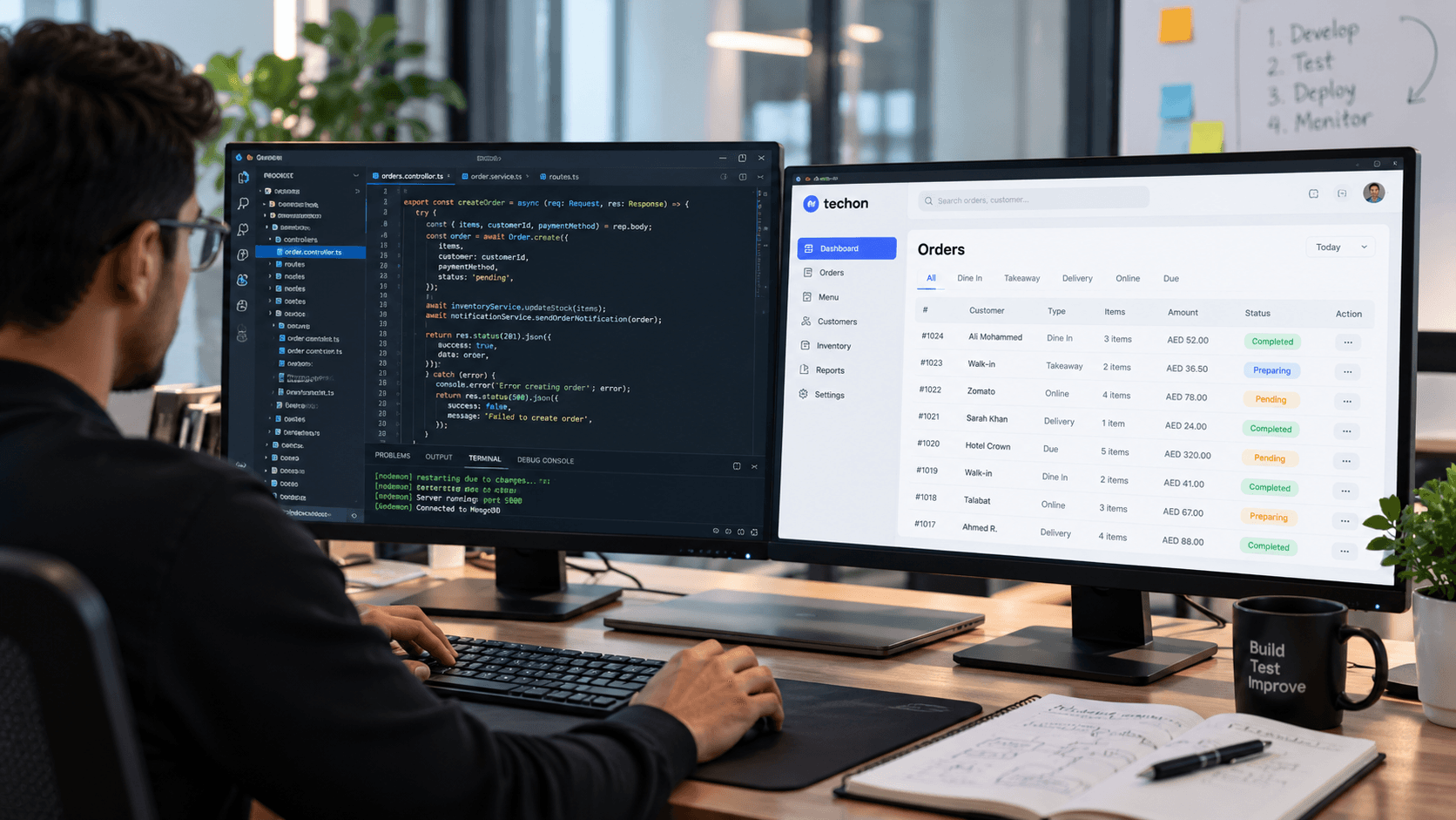 Techon software developers collaborating on application codebase